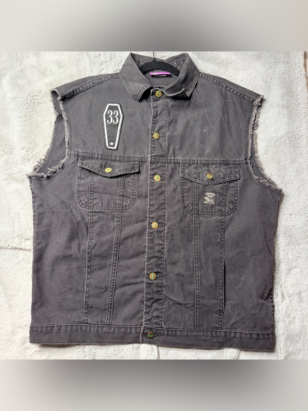 Vintage 2000s Pointer Brand x House 33 Distressed Denim Vest Black Punk USA L